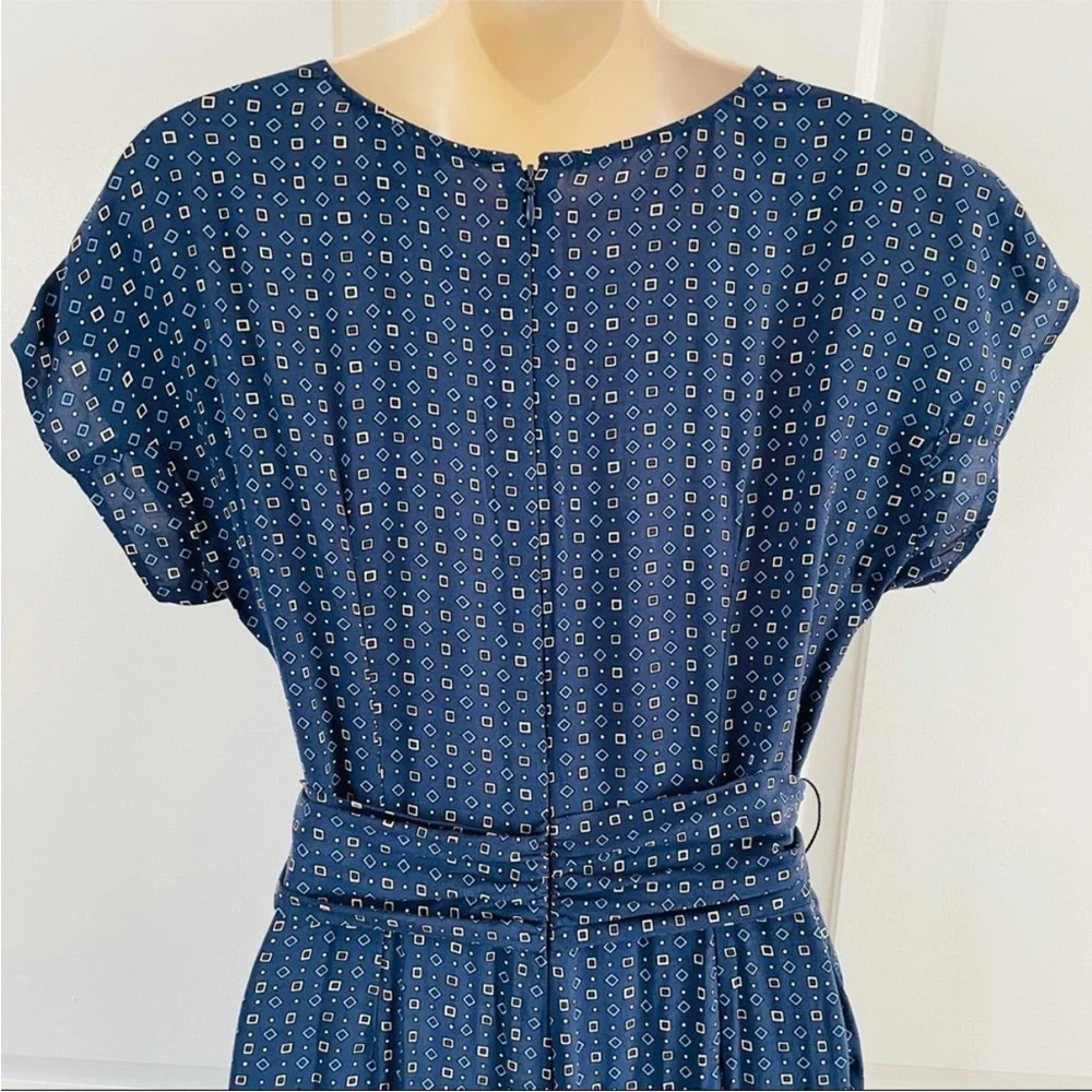 Chaps Navy and White Patterned Dress